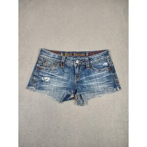 Rock Revival‎ Shorts Womens 29 Blue Denim Jen Short Distressed Raw Hem Cutoff